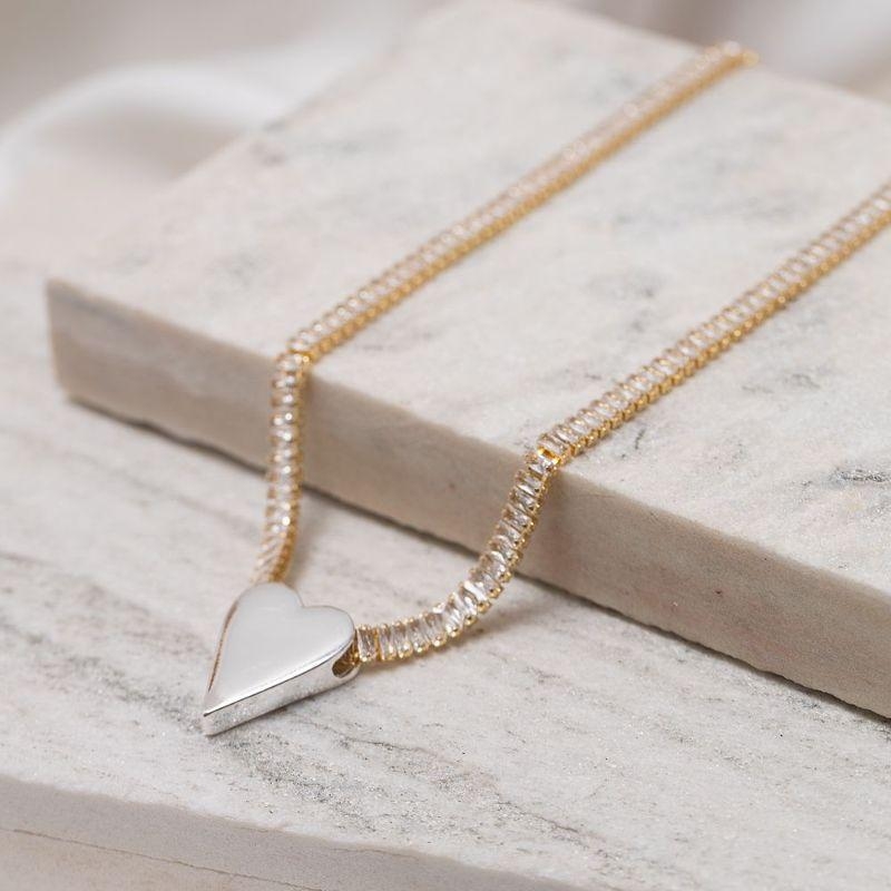 CHOKER RIVIERA COM PINGENTE CORAÇÃO PRATA BANHO OURO 18K