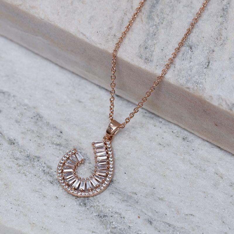 COLAR COM ZIRCÔNIAS NAVETE CRISTAIS BANHO ROSÉ