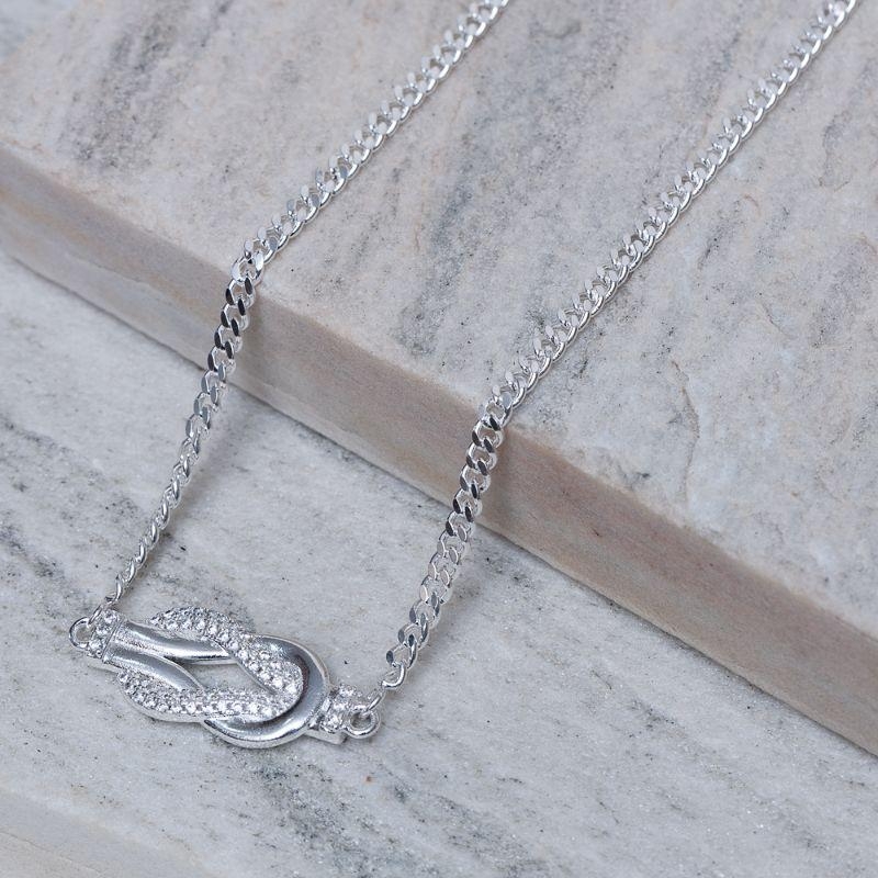 COLAR NÓ LUXO COM ZIRCÔNIAS CRISTAIS BANHO PRATA