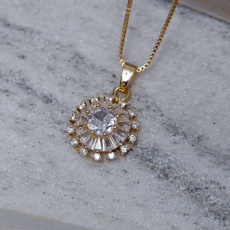 COLAR PIZZA COM ZIRCÔNIAS BANHO OURO 18K