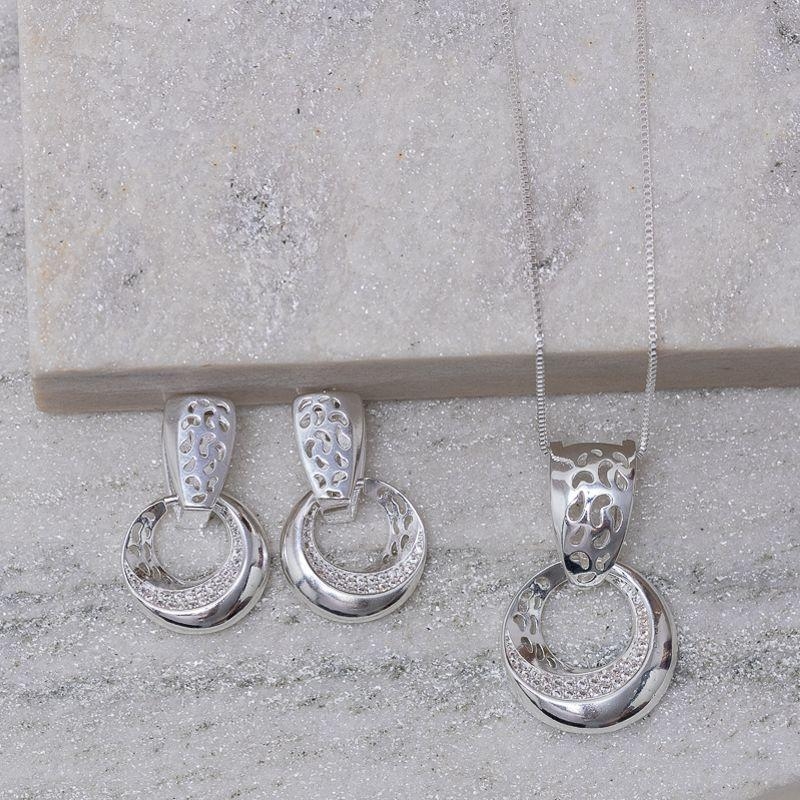 CONJUNTO FESTA CÍRCULO COM ZIRCÔNIAS BANHO PRATA