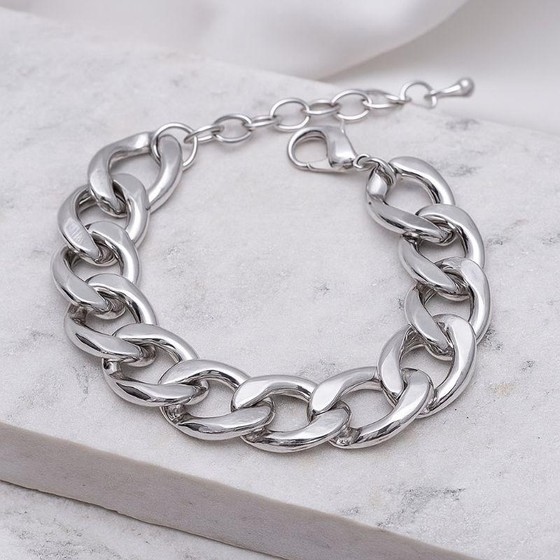 PULSEIRA GRANDE ELO CORRENTE BANHO PRATA