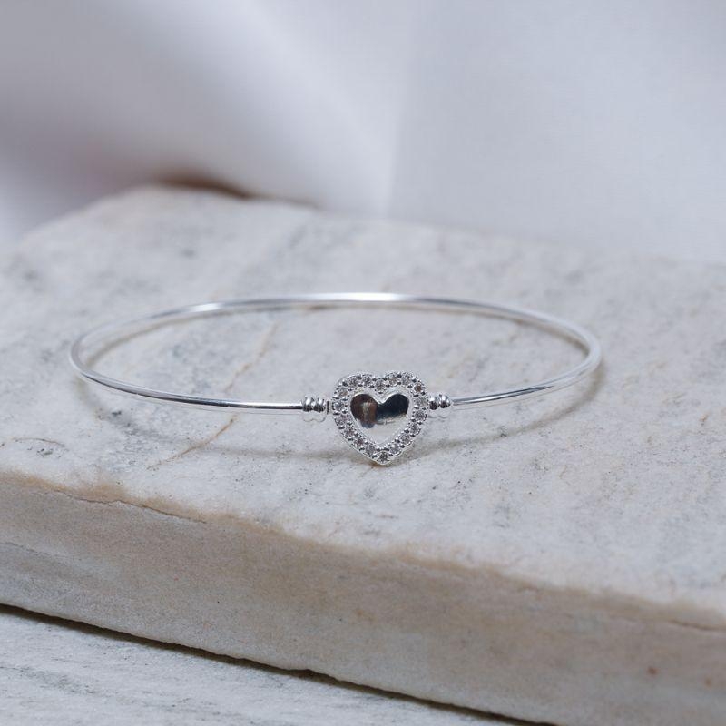 BRACELETE CORAÇÃO MONTAGEM BANHO PRATA