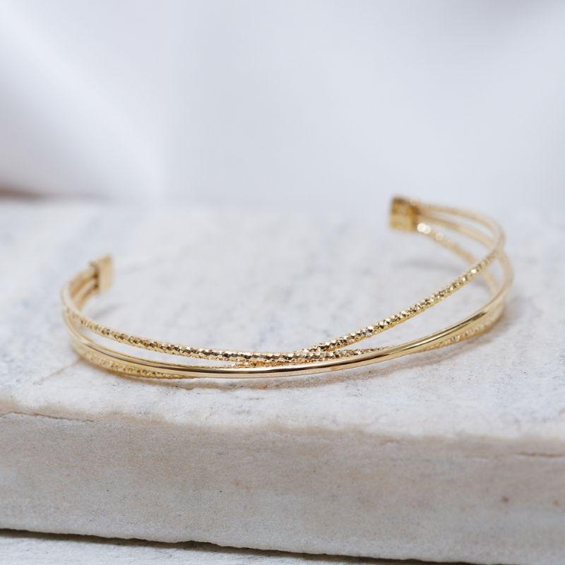 BRACELETE TRIPLO LISO E FOSCO BANHO OURO 18K