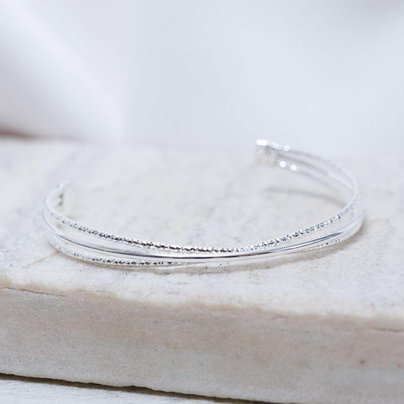 BRACELETE TRIPLO LISO E FOSCO BANHO PRATA