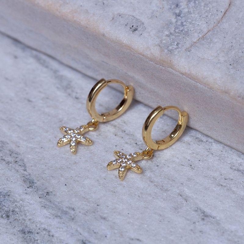 BRINCO ARGOLINHA COM ESTRELA DO MAR BANHO OURO 18K