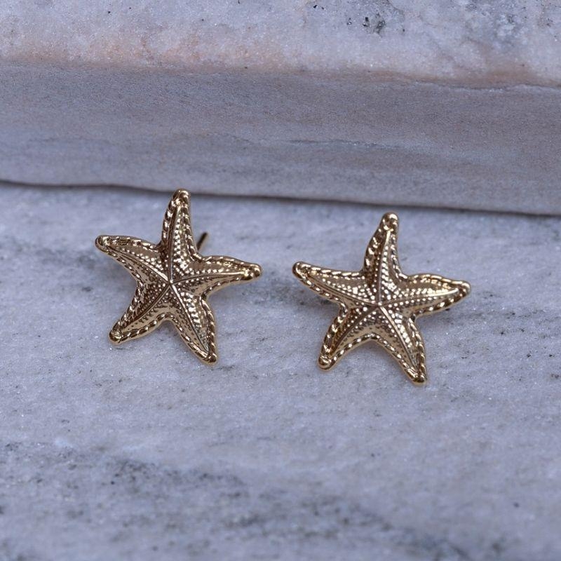 BRINCO ESTRELA DO MAR P TRABALHADA BANHO OURO 18K