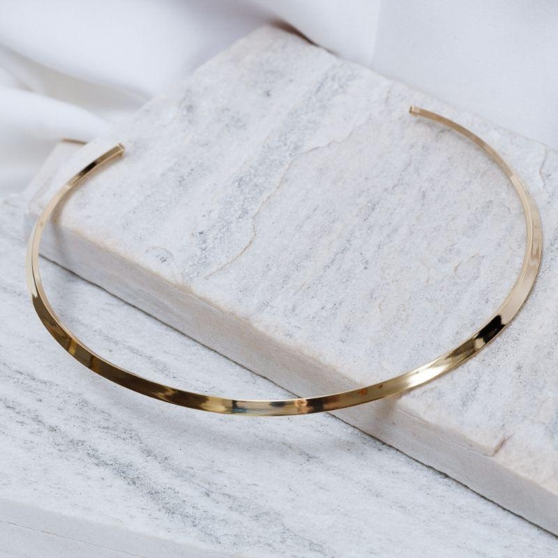 COLAR ARO ACHATADO LISO M BANHO OURO 18K