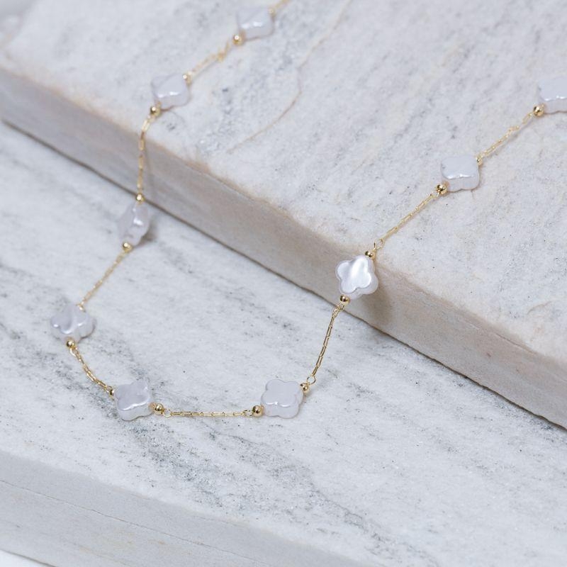 COLAR PÉROLA TREVO BANHO OURO 18K