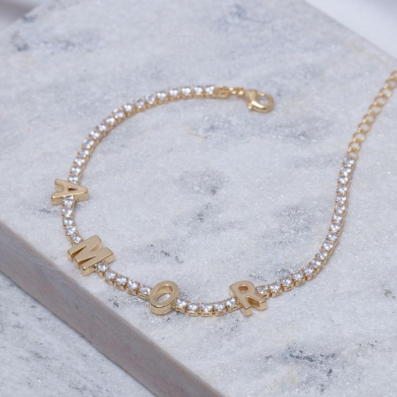 PULSEIRA AMOR ZIRCÔNIAS BANHO OURO 18K