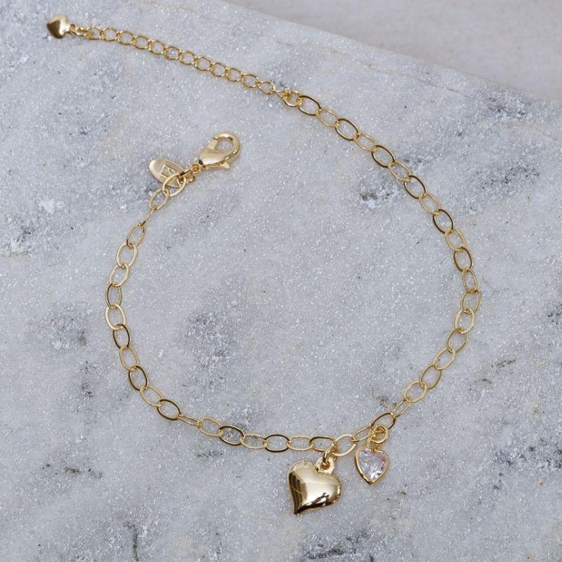 PULSEIRA DOIS CORAÇÕES BANHO OURO 18K