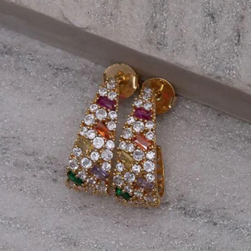 BRINCO ZIRCÔNIA CRAVEJADO COLORIDO BANHO OURO 18K