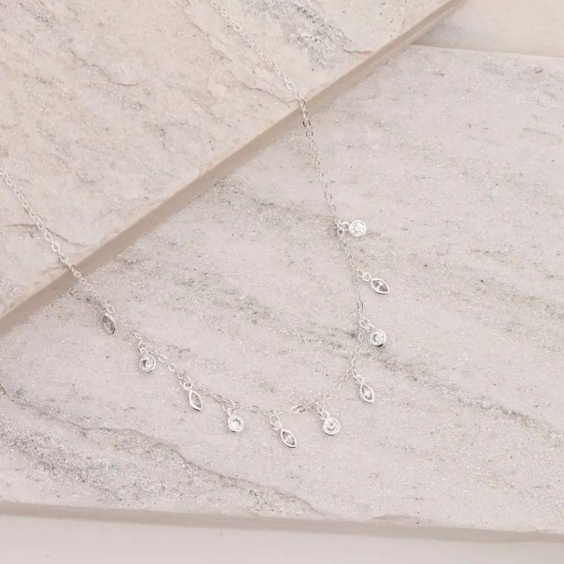 CHOKER ZIRCÔNIAS PENDURADAS BANHO PRATA