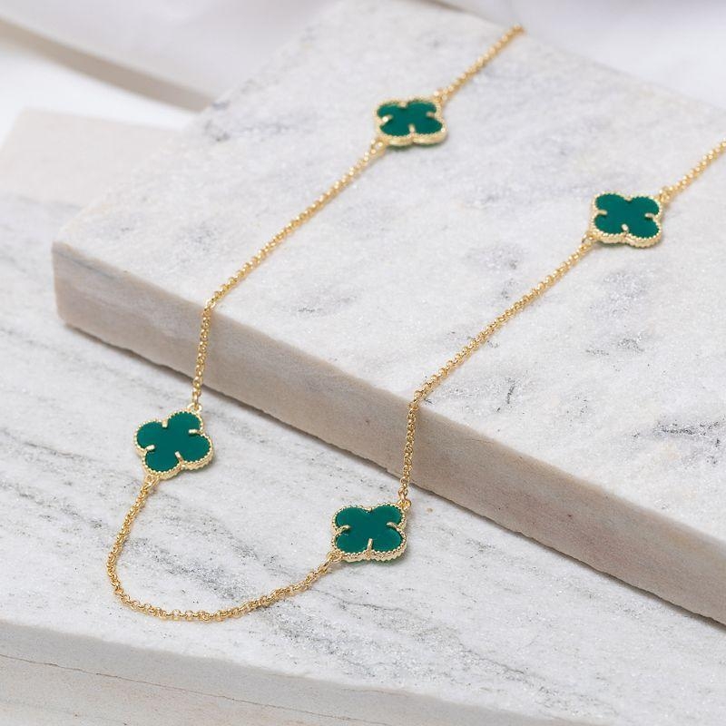 COLAR LONGO TREVO VERDE BANHO OURO 18K