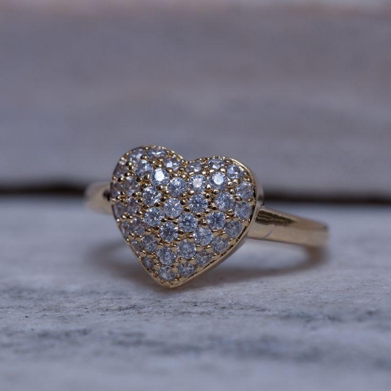 ANEL CORAÇÃO PUFFER CRAVEJADO REGULÁVEL BANHO OURO18K