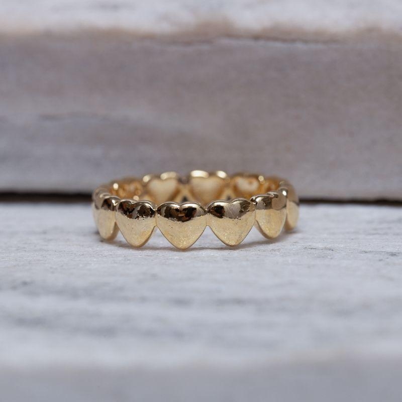 ANEL CORAÇÕES LISOS BANHO OURO 18K