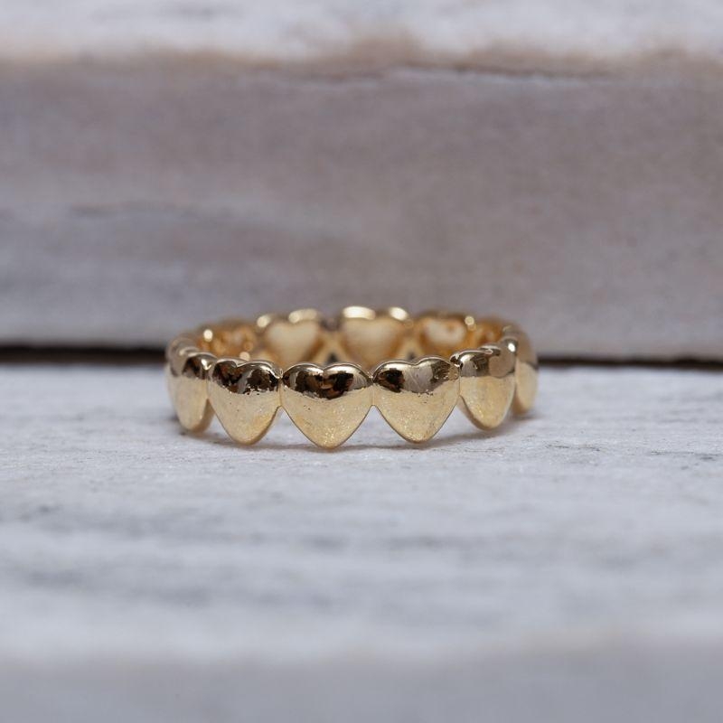 ANEL CORAÇÕES LISOS BANHO OURO 18K