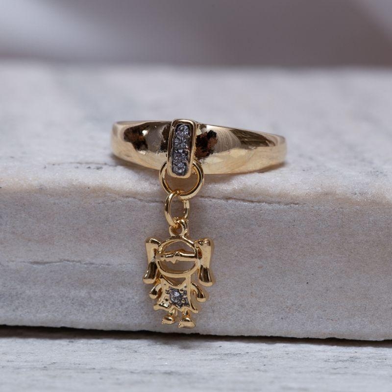 ANEL FILHOS MENINA COM RÓDIO BRANCO BANHO OURO 18K