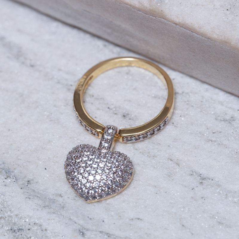 ANEL PINGENTE DE CORAÇÃO COM RÓDIO BRANCO BANHO OURO 18K