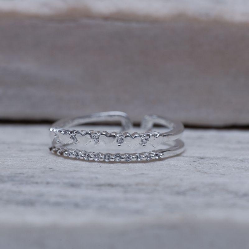 ANEL REGULÁVEL CORAÇÕES PEQUENOS BANHO PRATA