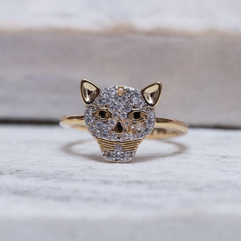ANEL TIGRE CRAVEJADO COM OLHOS NEGROS BANHO OURO 18K
