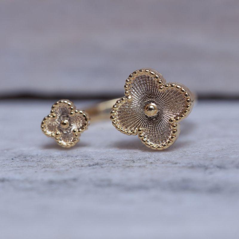 ANEL TREVO DIAMANTADO REGULÁVEL BANHO OURO 18K