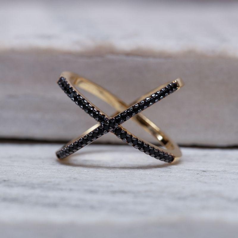 ANEL X COM CANETA RÓDIO NEGRO BANHO OURO 18K