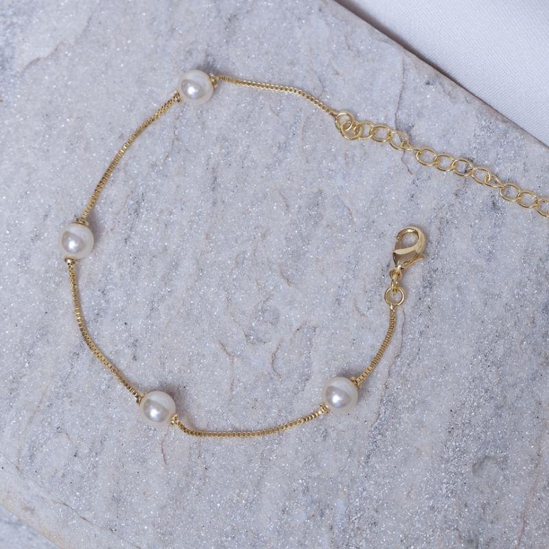 PULSEIRA VENEZIANA COM PÉROLAS BANHO OURO 18K
