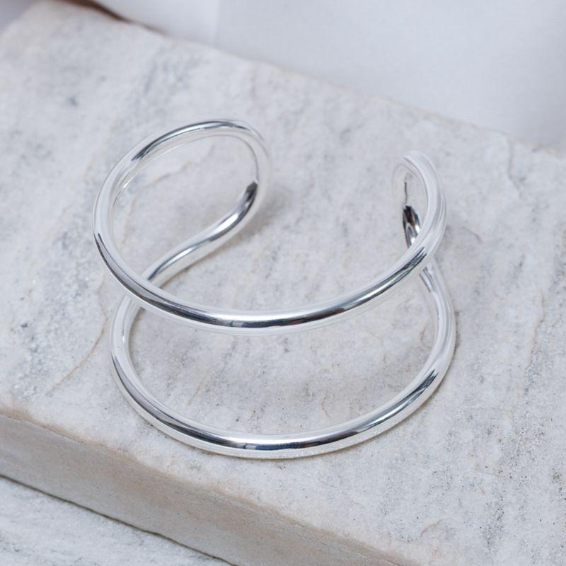 BRACELETE DUPLO LISO BANHO PRATA