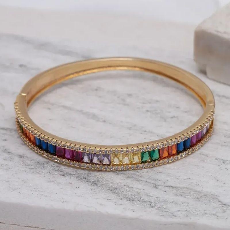BRACELETE COM ZIRCÔNIAS NAVETE COLORIDAS BANHO OURO 18K