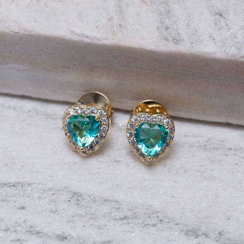 BRINCO CORAÇÃO M COM PEDRA VERDE TIFFANY BANHO PRATA