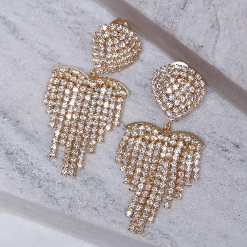 BRINCO FESTA FRANJA COM PEDRAS CRISTAIS BANHO OURO 18K