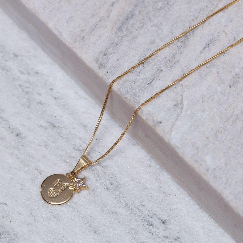 COLAR FÉ COM ESTRELINHA CRISTAL BANHO OURO 18K