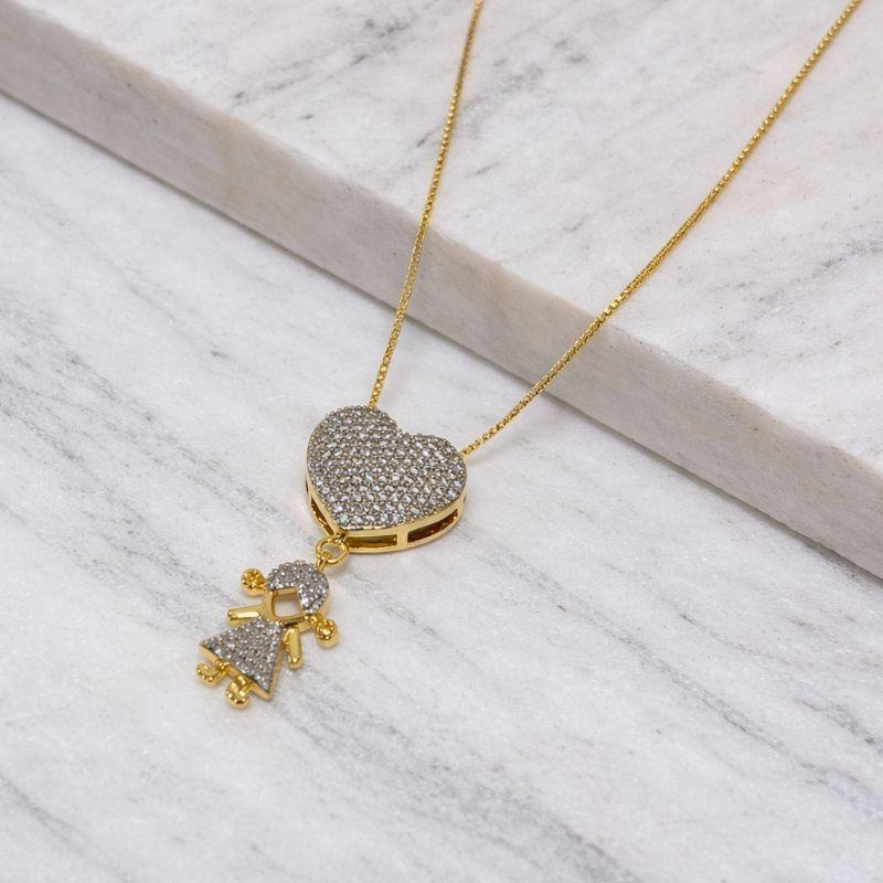 COLAR FILHA COM ZIRCÔNIAS CRAVEJADAS BANHO OURO 18K