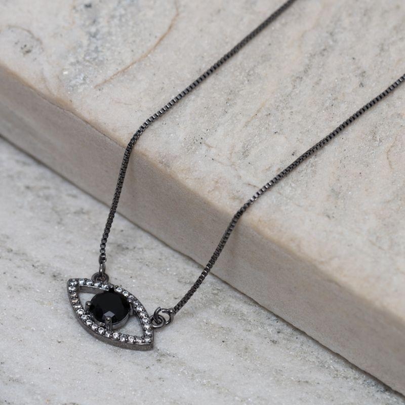 COLAR OLHO GREGO COM ZIRCÔNIAS NEGRAS BANHO RÓDIO NEGRO