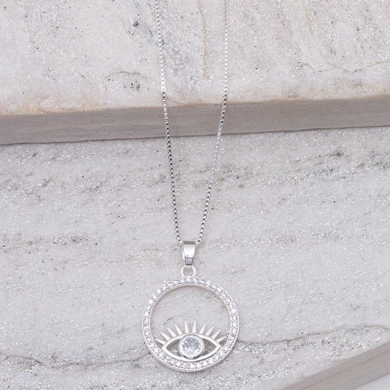 COLAR OLHO GREGO COM ZIRCÔNIAS CRISTAIS BANHO PRATA