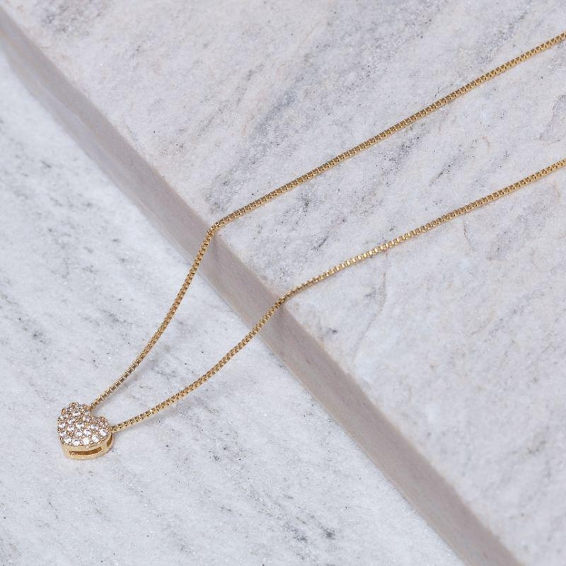 COLAR PINGENTE CORAÇÃO COM ZIRCÔNIAS BANHO OURO 18K