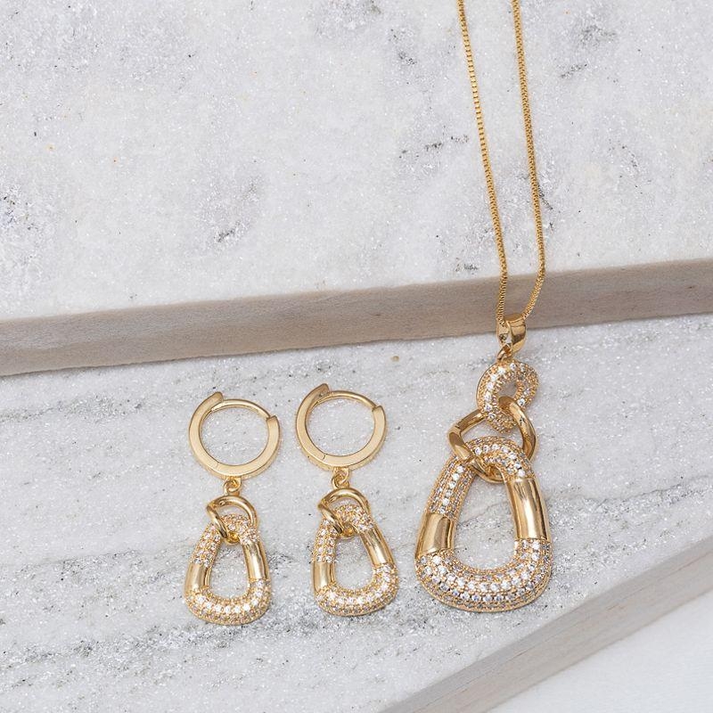 CONJUNTO FESTA ELEGANTE COM ZIRCÔNIAS BANHO OURO 18K