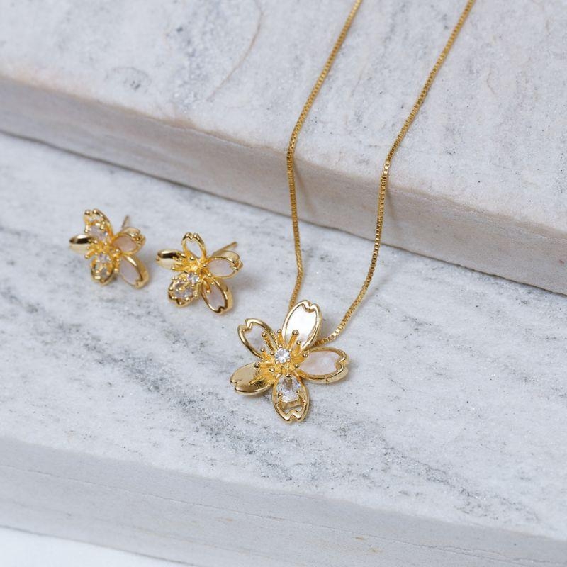 CONJUNTO FLOR DE NARCISO BANHO OURO 18K