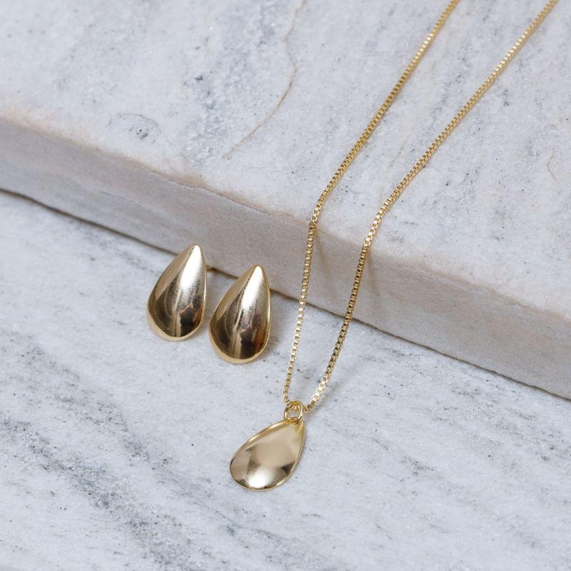 CONJUNTO GOTINHA LISA BANHO OURO 18K