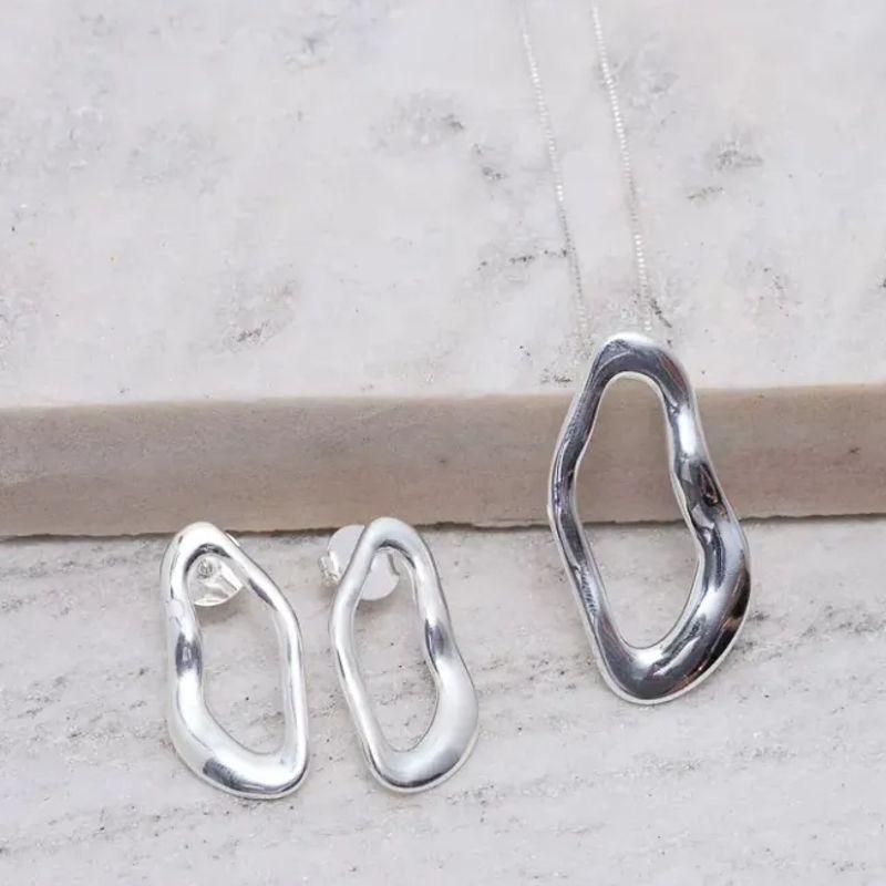 CONJUNTO ORGÂNICO LOSANGO VAZADO BANHO PRATA