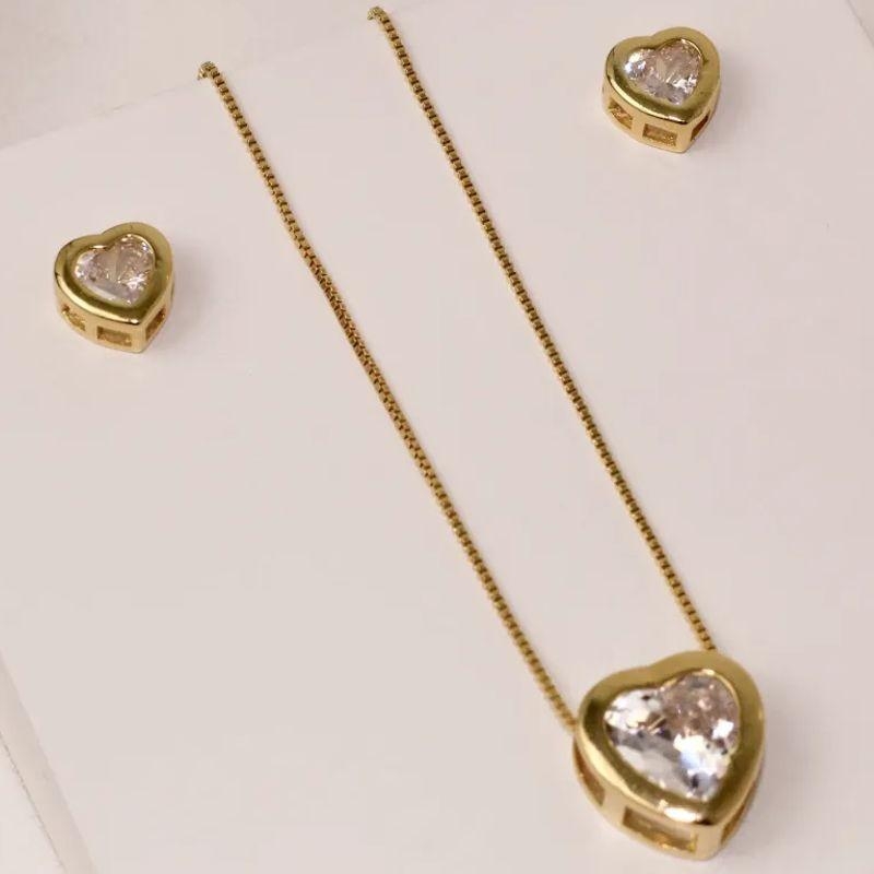 CONJUNTO PONTO DE LUZ CORAÇÃO BANHO OURO 18K