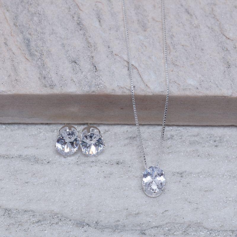 CONJUNTO PONTO DE LUZ OVAL CRISTAL BANHO PRATA