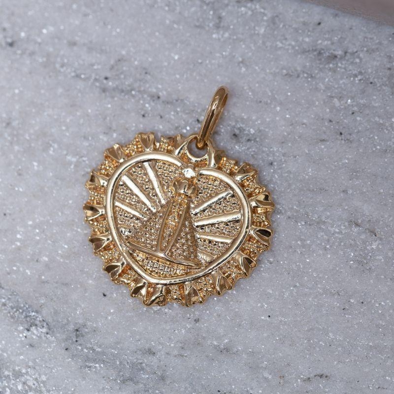 PINGENTE CORAÇÃO NOSSA SENHORA BANHO OURO 18K