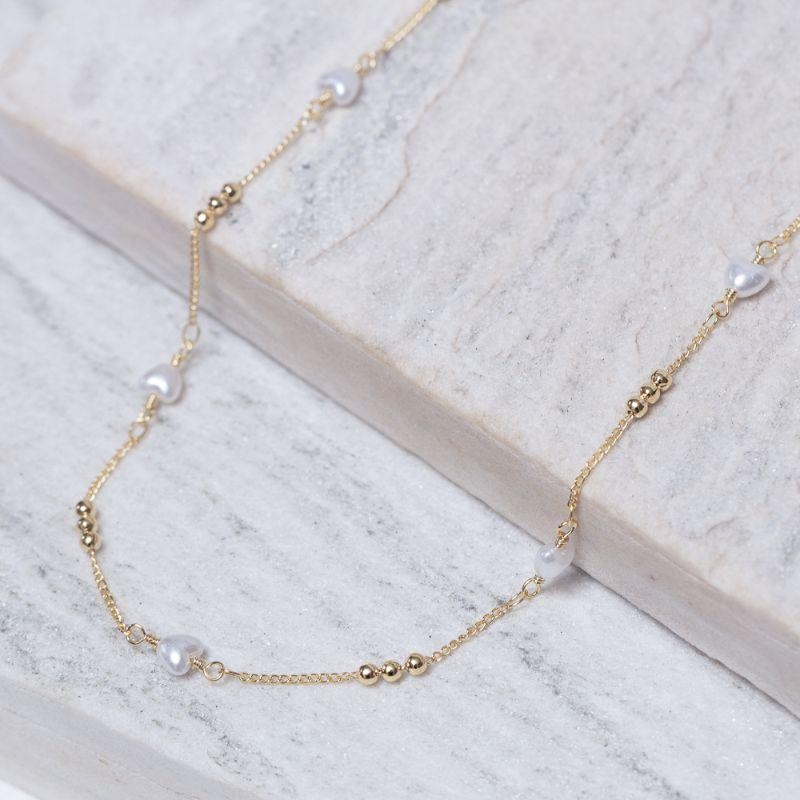 COLAR LONGO CORAÇÕES DE PÉROLAS BANHO OURO 18K