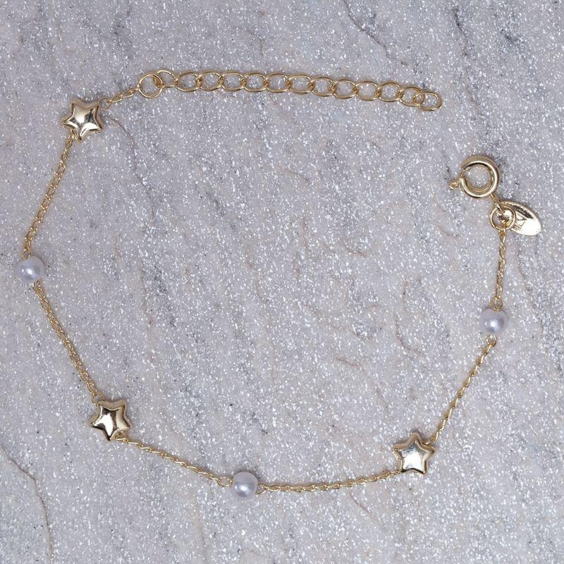PULSEIRA ESTRELINHA COM PÉROLAS BANHO OURO 18K