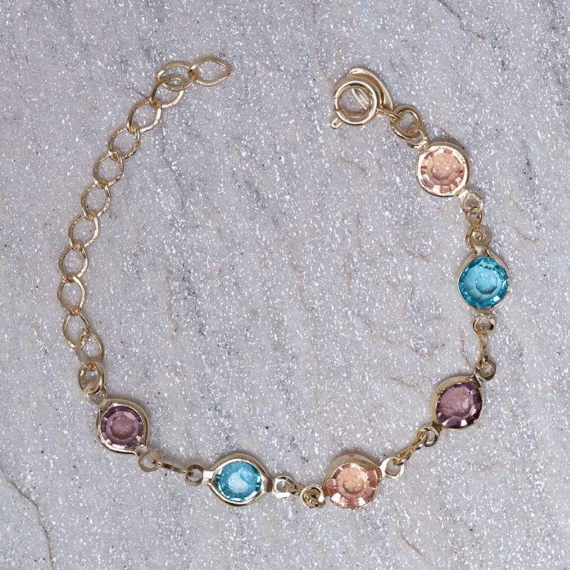 PULSEIRA INFANTIL CRISTAIS COLORIDOS BANHO OURO 18K