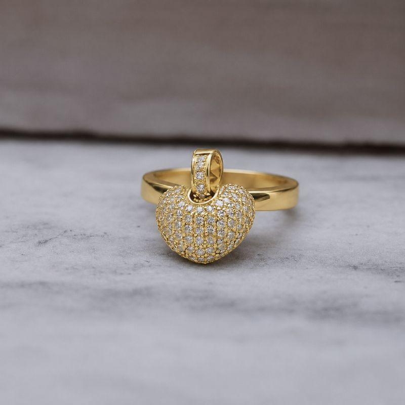 ANEL CORAÇÃO PENDURADO COM ZIRCÔNIA BANHO OURO 18K