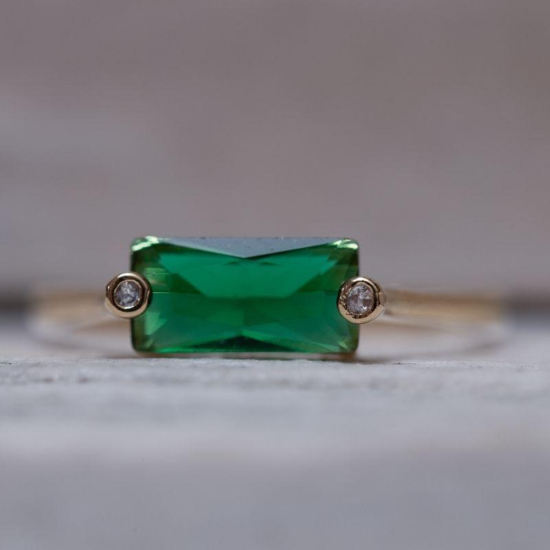ANEL PEDRA VERDE ESMERALDA BANHO OURO 18K