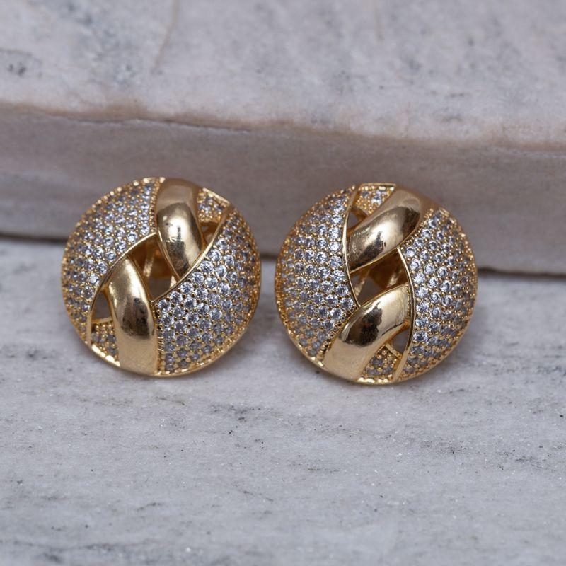 BRINCO BOTÃO CRAVEJADO BANHO OURO 18K